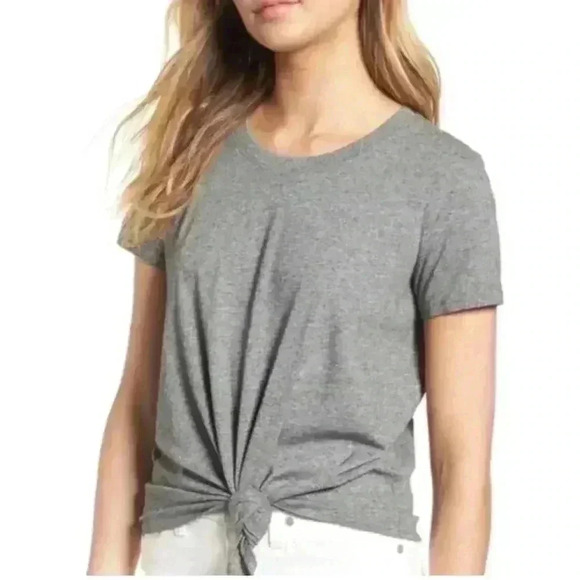 Madewell Grey Front Tie Knot Crewneck Short Sleeve Basic T-Shirt Size XXS - Picture 1 of 7